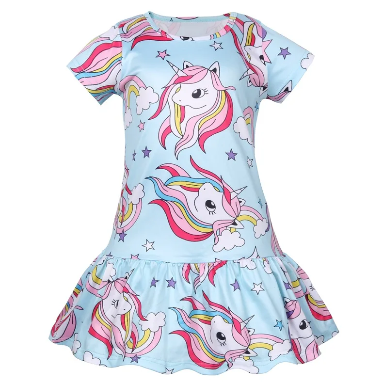 

2019 New Summer Girls Rainbow Unicorn Dress