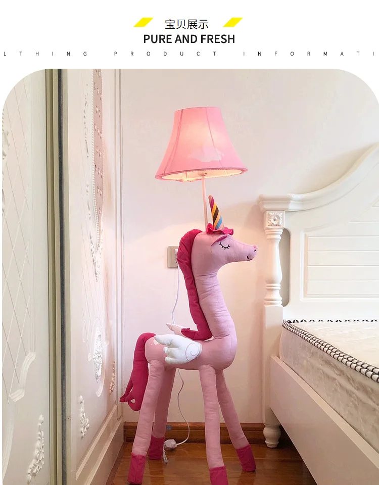 Милый декоративный напольный светильник с рисунком оленя, единорога, детская спальня, принцесса, девочка, животное, торшер, подставка для спальни, освещение, лампа для ног