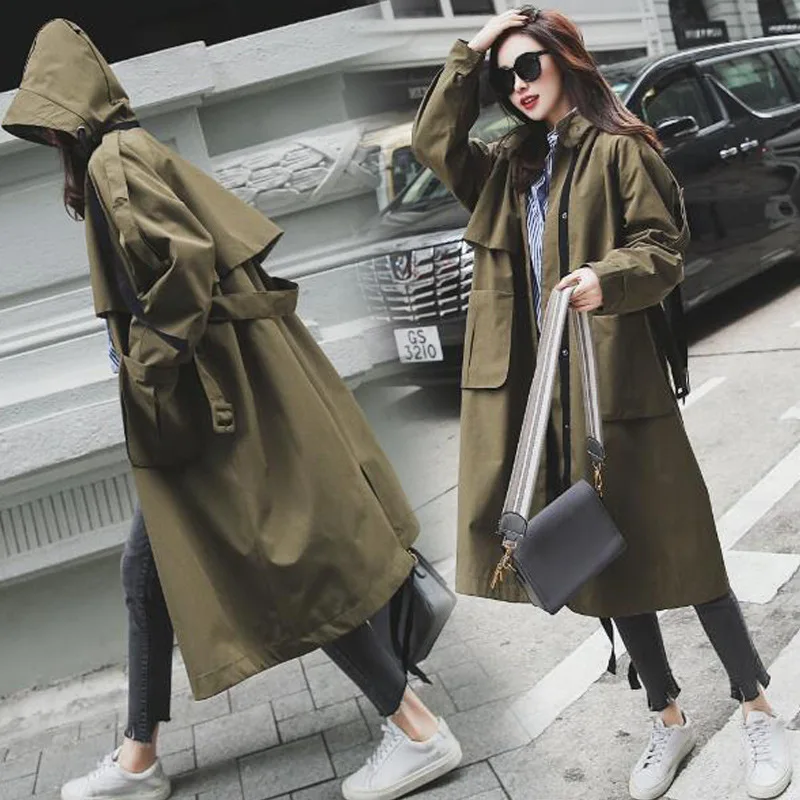 

Brand new Fashion 2019 Fall /Autumn Women Casual Oversized Large pockets Loose Trench coat Chic Female windbreaker Spring N643