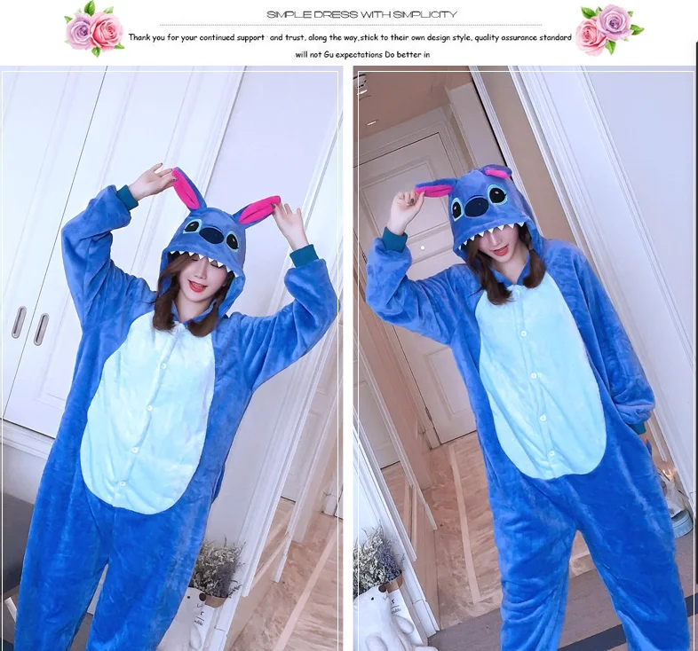 Kigurumi Onesie cosplay Зима животных синий и красный Ститч звезда для взрослых унисекс с капюшоном пижамы для взрослых комбинезон