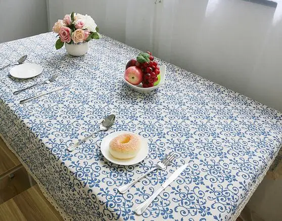 Голубая цветочная Ретро кружевная скатерть в китайском стиле, хлопковая Скатерть прямоугольная скатерть для обеденного стола для пикника