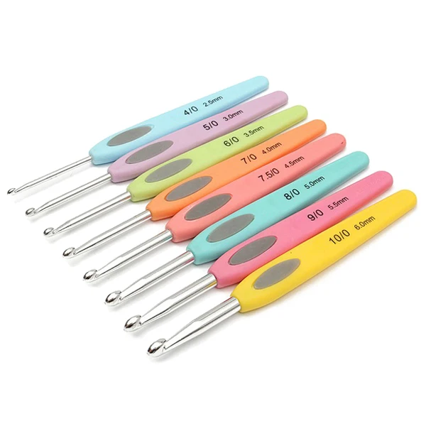 

8pcs Colorful Soft Plastic Handle Alumina Crochet Hooks Knitting Needles Set