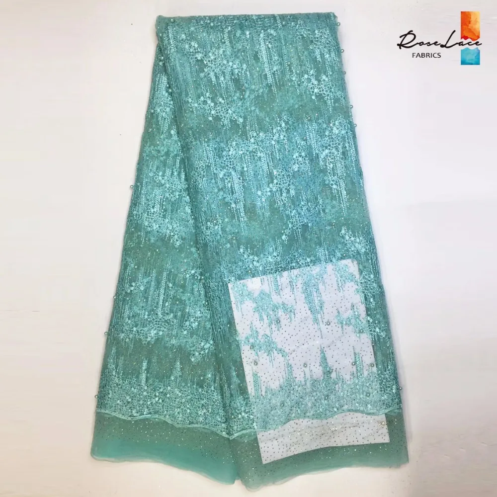 

Beaded Embroidered African French Mesh Net Lace Fabric With Gold Flash Powder Style 2017 High Quality Green Guipure Lace Fabrics
