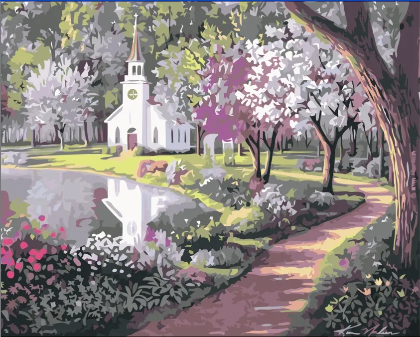 HQ In the Park Lake picture DIY acrylic painting by numbers Drawing unique Present coloring living room | Дом и сад