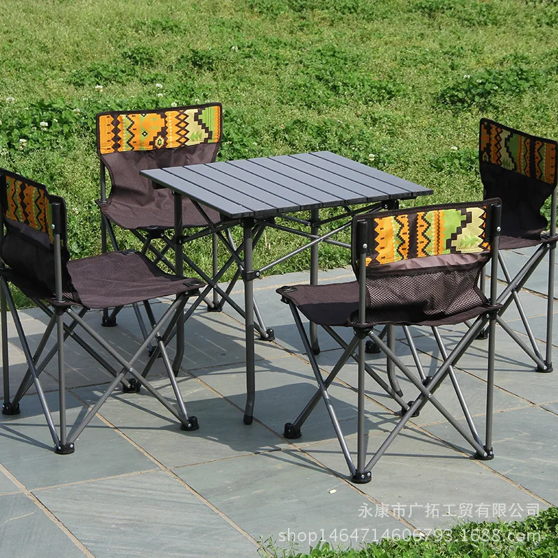Открытый Кемпинг складной пляжный Повседневный стол и стулья 5 шт алюминиевый сплав самоуправляющийся стол для пикника и стулья набор LM01101831 - Цвет: 1 set of 5 pieces