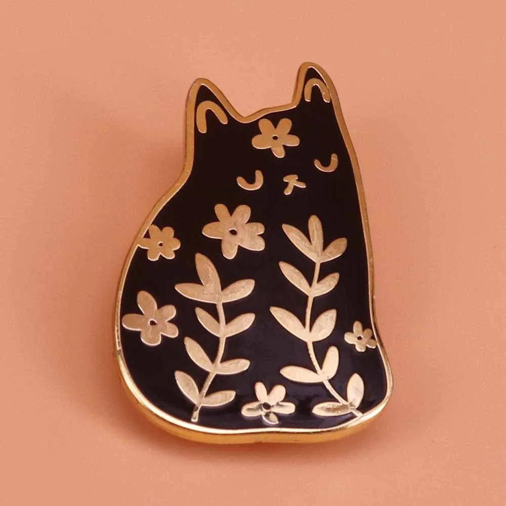 

Cat enamel pin flowers brooch cute animal badge cat lady floral pins cat lover gift women shirt jackets accessory