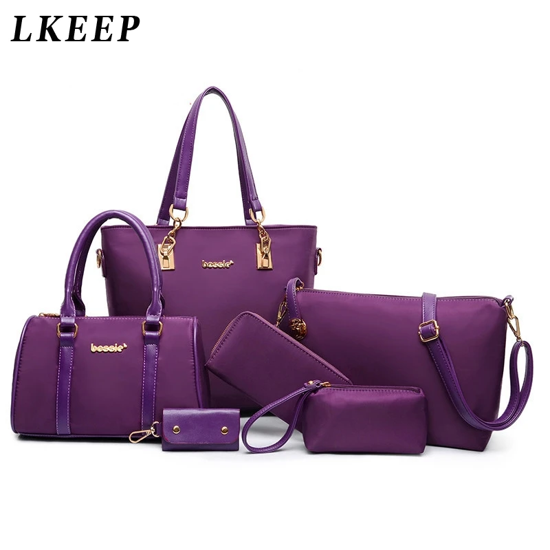 

6 Pcs / Set Fashion Women Composite Bags PU Leather Diamond lattice Print Women Handbag Shoulder Bag Wallets Purse Key Bag Set