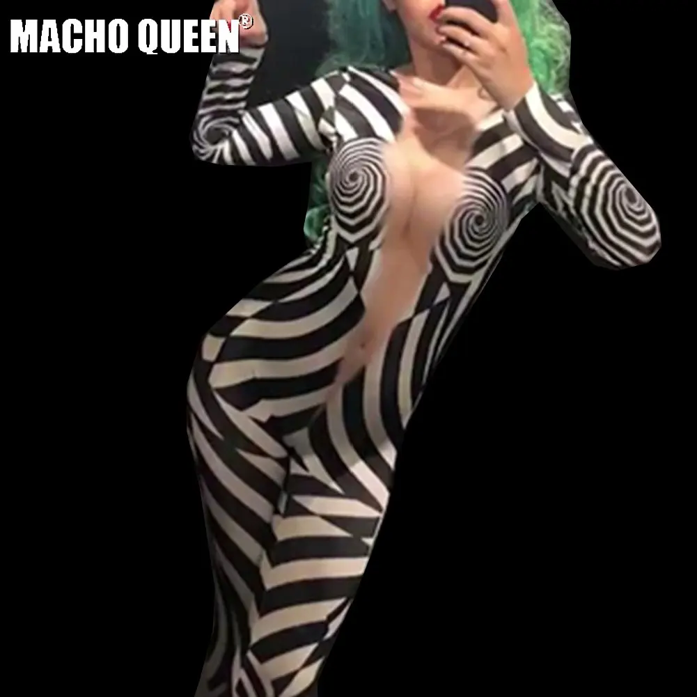 

Drag Queen Costumes Geometric Print Bodysuit Jumpsuit Celebrity Singer Stage Wear Runway Women Outfit Birthday Party Wear