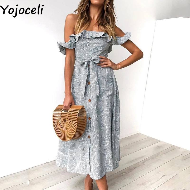 Женское длинное платье с оборками Yojoceli элегантное пляжное Бохо открытыми