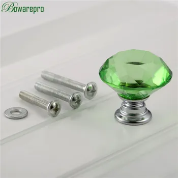 bowarepro Diamond Crystal Glass filing cabinet hardware Pull Handle handle kitchen Handles door hardware3Pcs Screws 222530mm