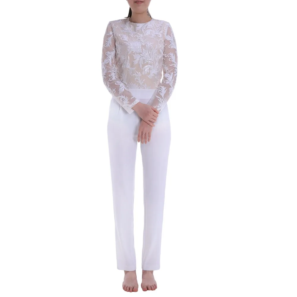 Pettigirl Embroidery Wedding Jumpsuits Womens O Neck Lace Lining