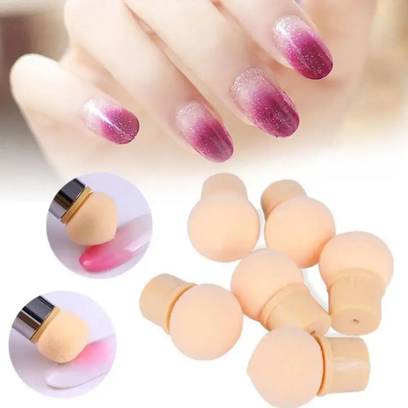

6pcs Full Beauty Gradient Dotting Nail Brush Replaceable Sponge Round Pointed Head Nail Art Colorful Draw Paint Pick Up Tools