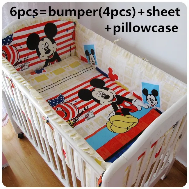 Promotion 6 7pcs Mickey Mouse Baby Boy Crib Cot Bedding Set