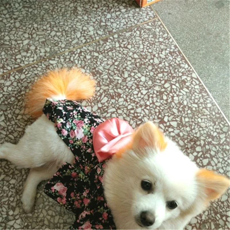 Kawaii Japan Kimono Ethnic Pet Dog Catlothes Chihuahua Puppy Floral Princess Dress Clothing In Spring Summer Dog Coats7