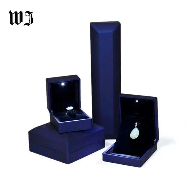 Unique Blue Leatherette Suede Engagement Proposal Ring Box Led Unique Blue Leatherette Suede Engagement Proposal Ring Box Led Lighted Necaklace Bracelet Bangle Jewellery Gift Display Cases