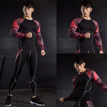 Мужская компрессионная Одежда Фитнес футболка костюм 3D печать мужские брюки леггинсы Рашгард Комплект Спортивный костюм рубашки одежда бренд