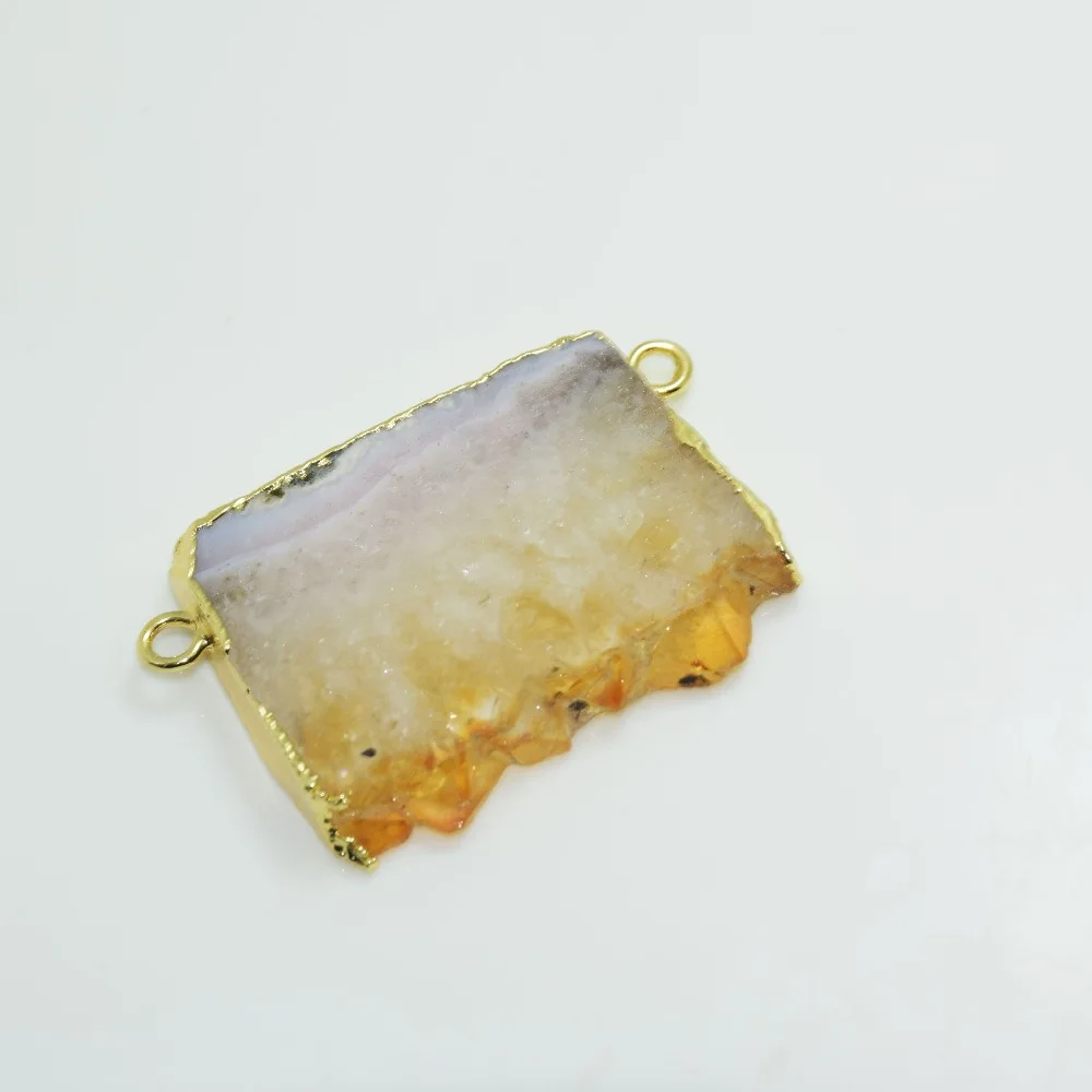 

2 Loop Raw Natural Slice druzy quartz pendant for necklace natural yellow crystal quartz geode druzy pendant for women gift