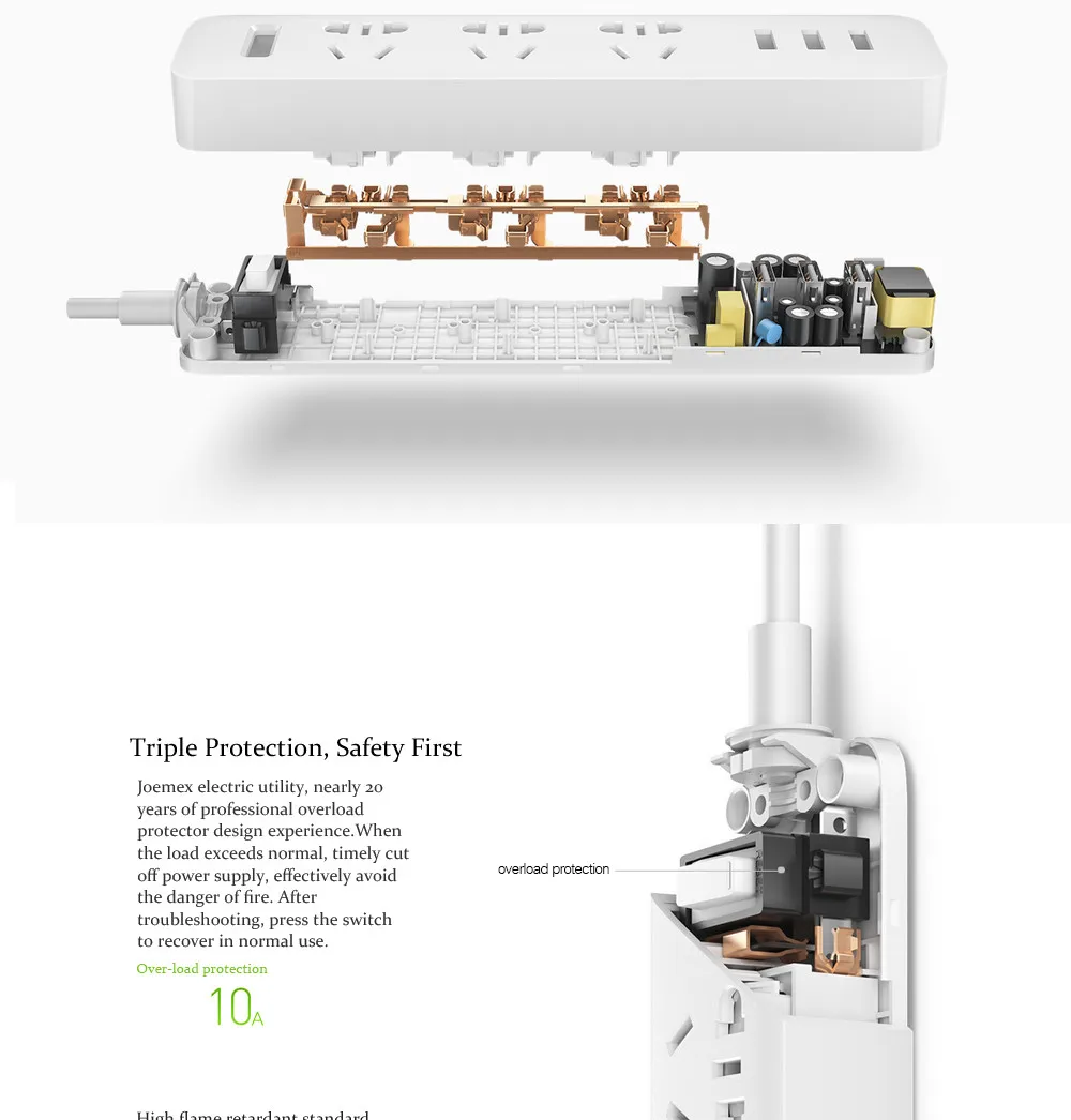Xiaomi Mi, 3 Смарт-розетки, Зарядные порты, usb-полосная вилка, адаптация со стандартным удлинителем, белый/черный