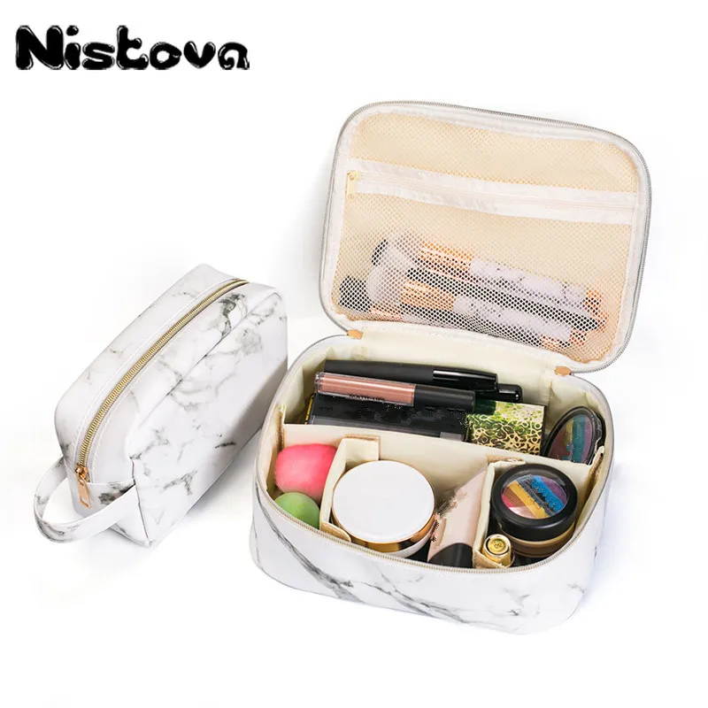 الرخام بو المحمولة السفر حقيبة مستحضرات تجميل للرجال متعددة الوظائف حقيبة مستحضرات تجميل الغرور حالة مع سحَّاب ذهبي حقيبة مستحضرات تجميل لل...