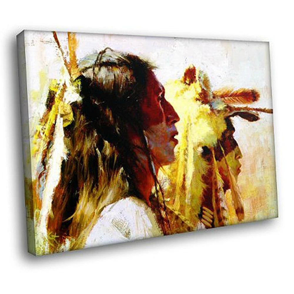 

Native American Indians Chief Painting Wall Art Canvas Print Abstract Portrait Artwork Picture for Living Room Office Wall Decor