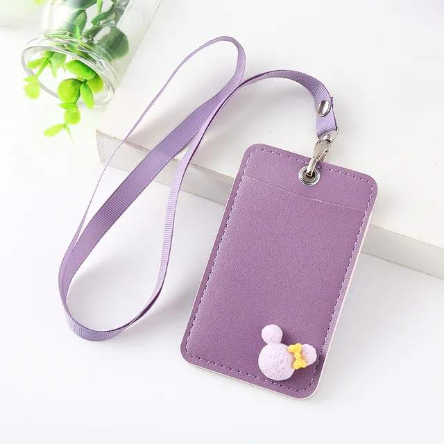 Cute Cartoon Card Holder cover Women Soft Leather Key Chain Bag Small