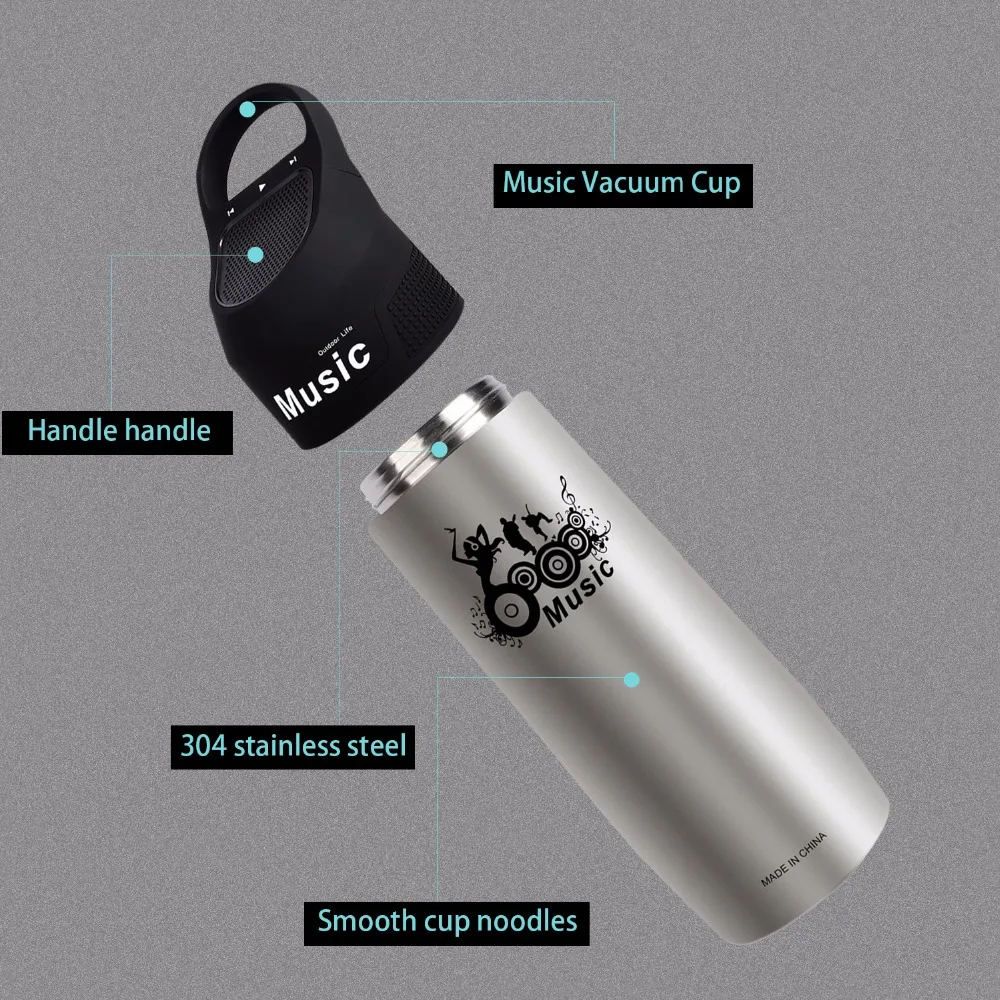 Женская бутылка для воды 750 мл Вакуумная чашка с беспроводным Bluetooth динамиком