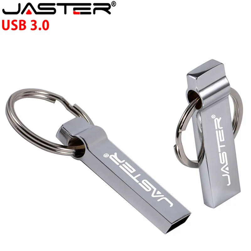 

JASTER USB 3.0 Flash Drive 64GB 32GB 16GB Metal Pen Drive Stainless Steel USB Memory Stick Pendrive With Key Ring customer logo