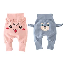 Новые модные штаны с высокой талией для малышей Новые детские штаны с принтом из мультфильмов Повседневные детские брюки