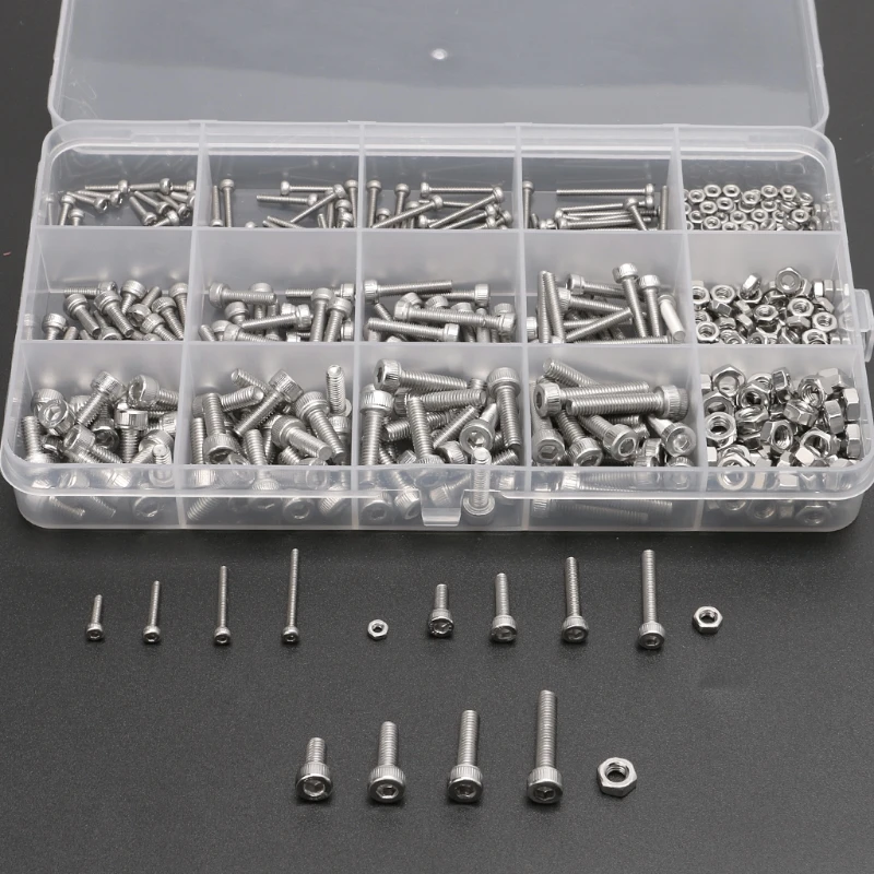 

480PCS/Set M2/M3/M4 Stainless Steel Hex Socket Screws Head Cap Screw Nut Kit Hexagon Socket Head Cap Screw