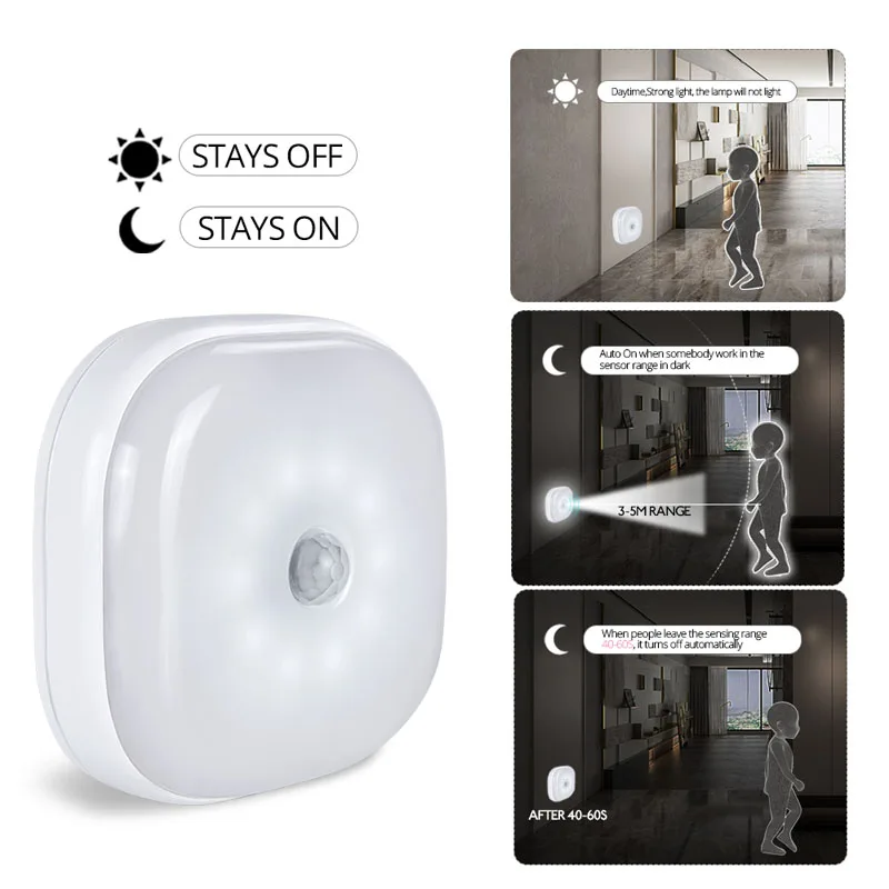 

Night Light Infrared PIR Motion Sensor 4.5V Battery Type White Black Washroom Wireless Light For Bedroom