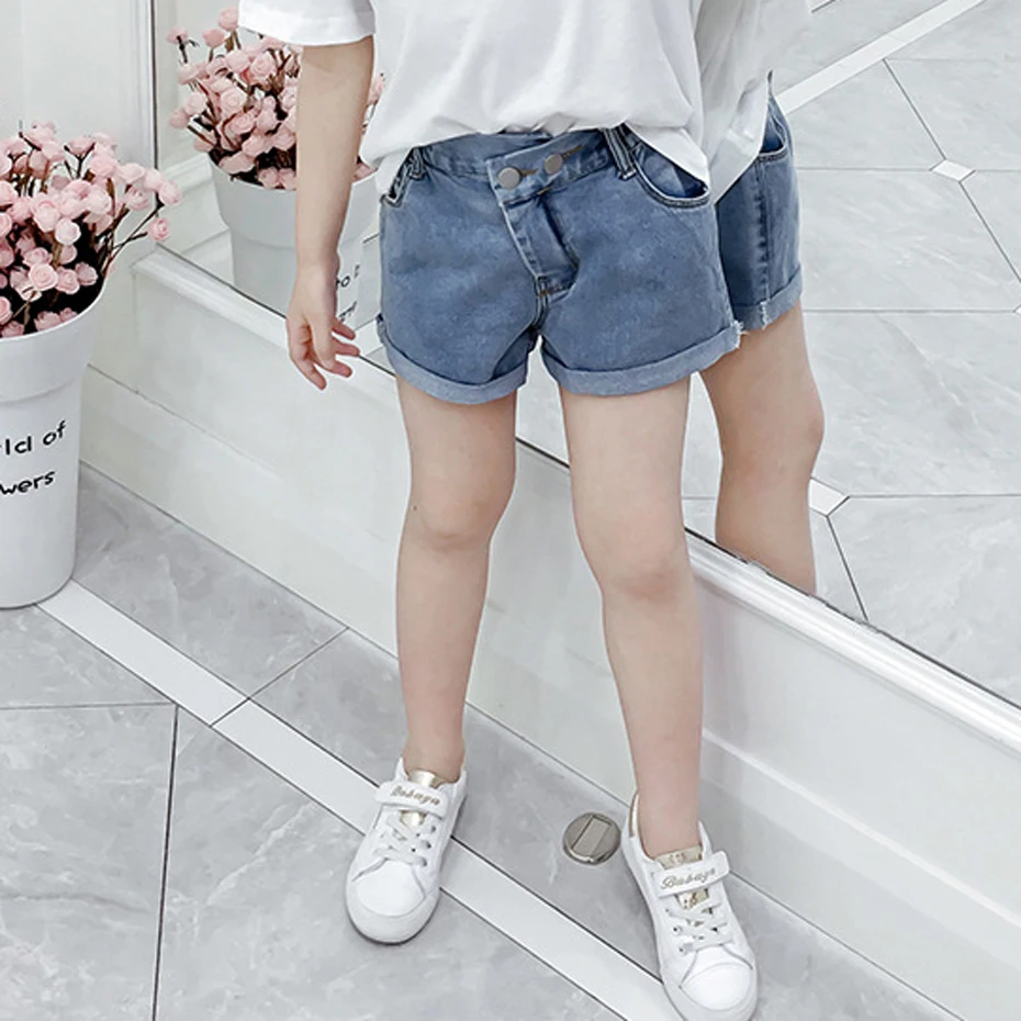 

Jeans For Girls Solid Short Jeans Girls Elastic Waist Denim Pants For Kids Teenage Clothes For Girl 6 8 10 12 13 14 Year