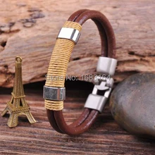 G35 серебряная застежка Surfer 4 мм кожи конопли Мужская жесткий Браслет-манжета коричневого цвета