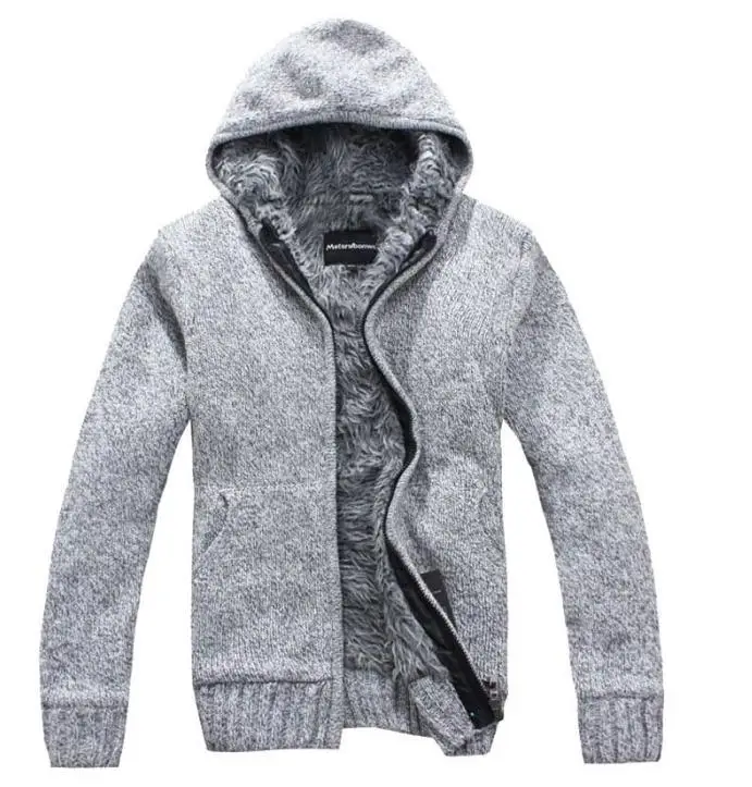 Hot 2017 new Men s Fashion winter Knitted jacket Coat Cotton Hooded thick white cardigan sweater