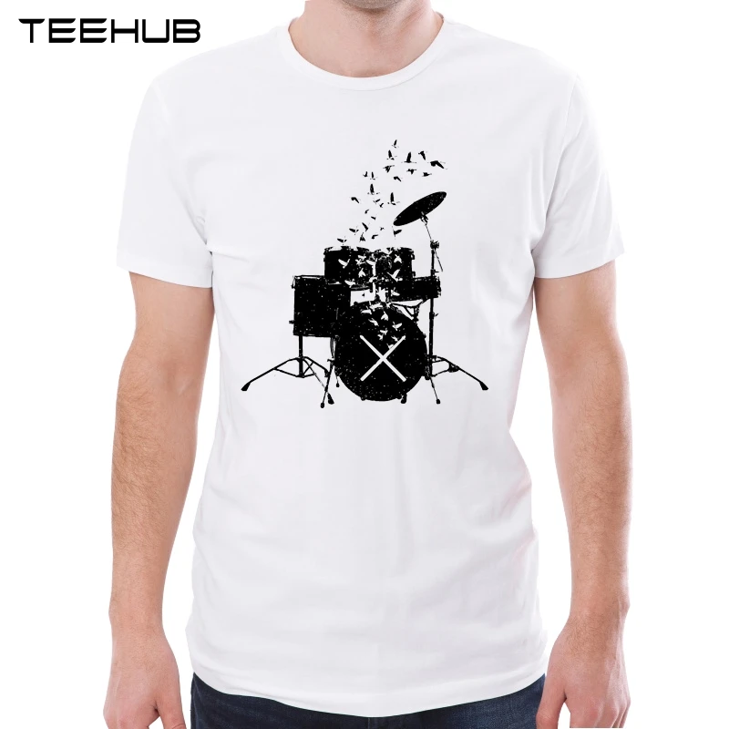 Новое поступление 2019 Мужская модная черная футболка TEEHUB с принтом барабанщиков