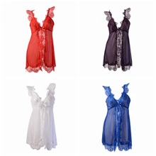 Sexy Brand Women's Lingerie V Neck Nightwear Satin Sleep Solid Lace Chemise Mini Teddy Sleep Top