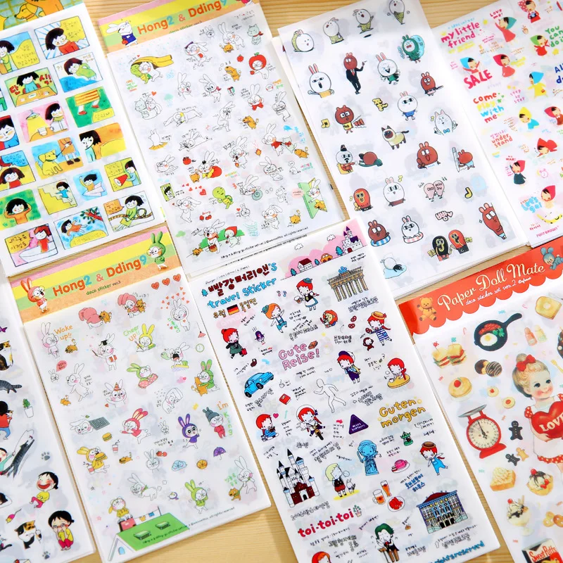

6 Pcs/pack Kawaii PVC Decorative Stickers for Diary Cartoon Girls Cat Transparent Stickers Creative Stationery School Supplies