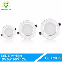 GreenEye LED Downlight 5W 10W 15W AC110 V220V Ceiling Led Lamp Recessed LED Down Light Indoor Lighting Home Aluminum Spot Light