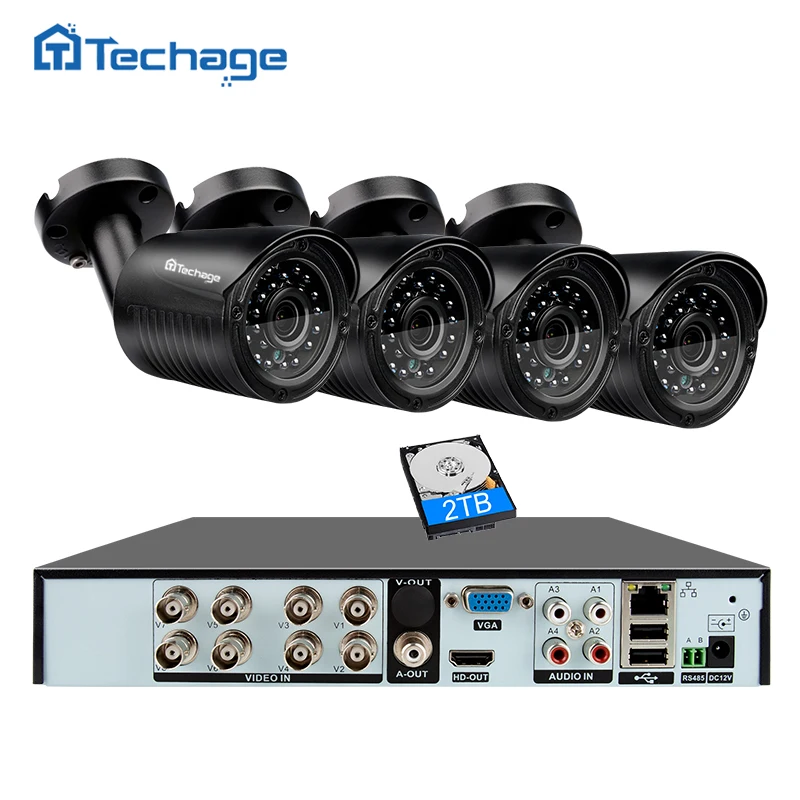 Techage 8CH 1080P HDMI Output DVR Kit AHD CCTV System 4PCS 720P 1.0MP