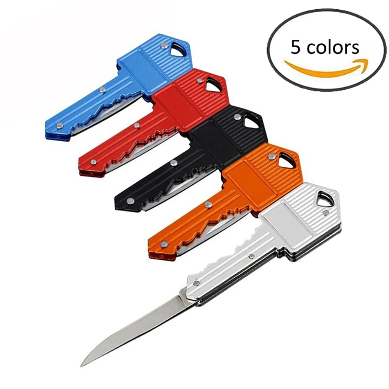 

Portable Camping Outdoor Survival Pocket Folding Key Shape Ring Knife Tool Peeler Mini Camping Key Ring Knife Tool Multicolor