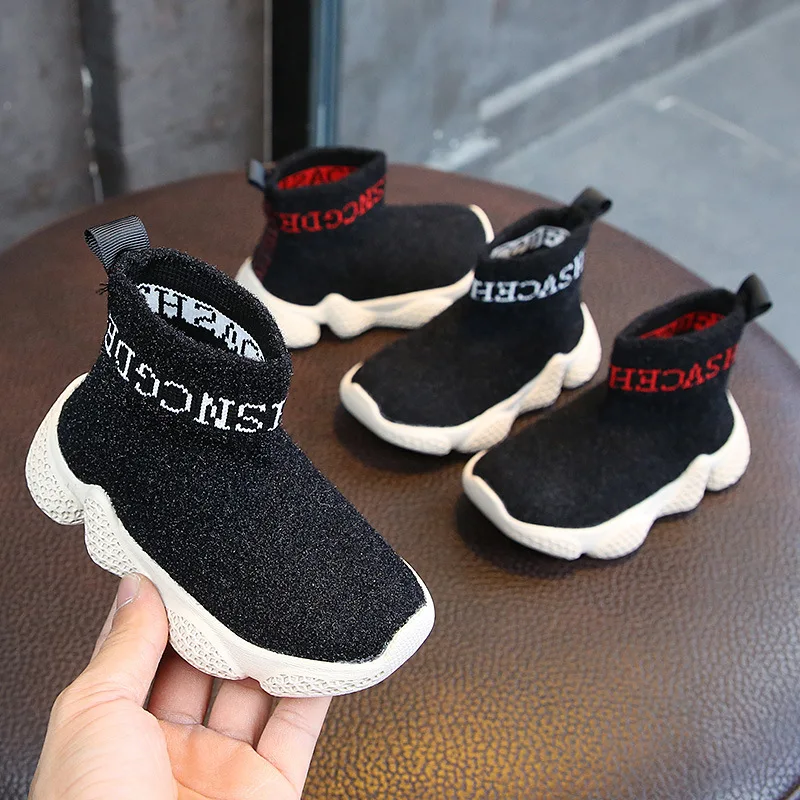 

Sycatree 2018 Fashion Spring Winter Children Black Casual Shoes Trainer Baby Boy Girls High Top Sock Shoes Sneaker Sport Shoes