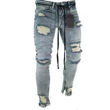 Длинные рваные штаны в обтяжку джинсы Тонкий Весна отверстие Мужская мода тонкие обтягивающие джинсы для Для мужчин брюки в стиле хип-хоп одежда Костюмы