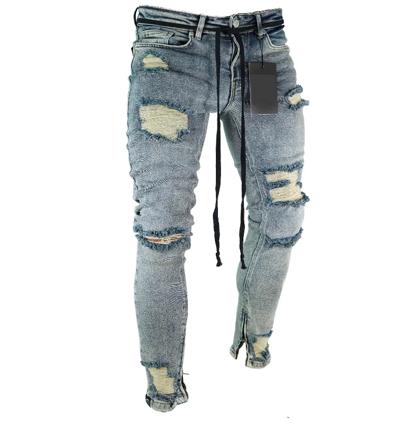 Skup Długie ołówkowe spodnie zgrywanie dżinsy szczupła wiosna dziura 2018 moda męska cienkie Skinny Jeans dla mężczyzn spodnie Hiphop ubrania odzież