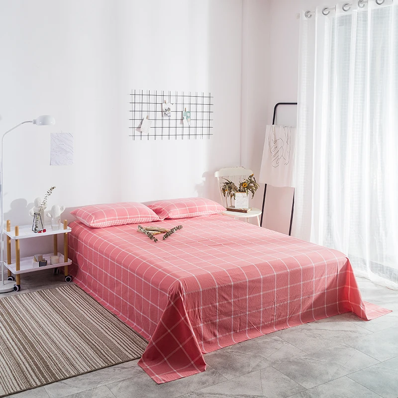 

Bedding Sheet Home Textile Bright Red Plaid Pattern 3Pcs Flat Sheets Combed Cotton Bed Sheet Bedding Linen For King Queen Size