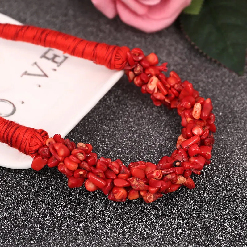 Женское колье чокер MINHIN из натурального красного камня кораллового цвета|necklace