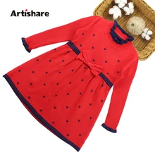 Платье для девочек вязаные платья для детей, детское праздничное платье с рисунком сердца осенне-зимние детские костюмы для девочек 8, 10, 12 лет