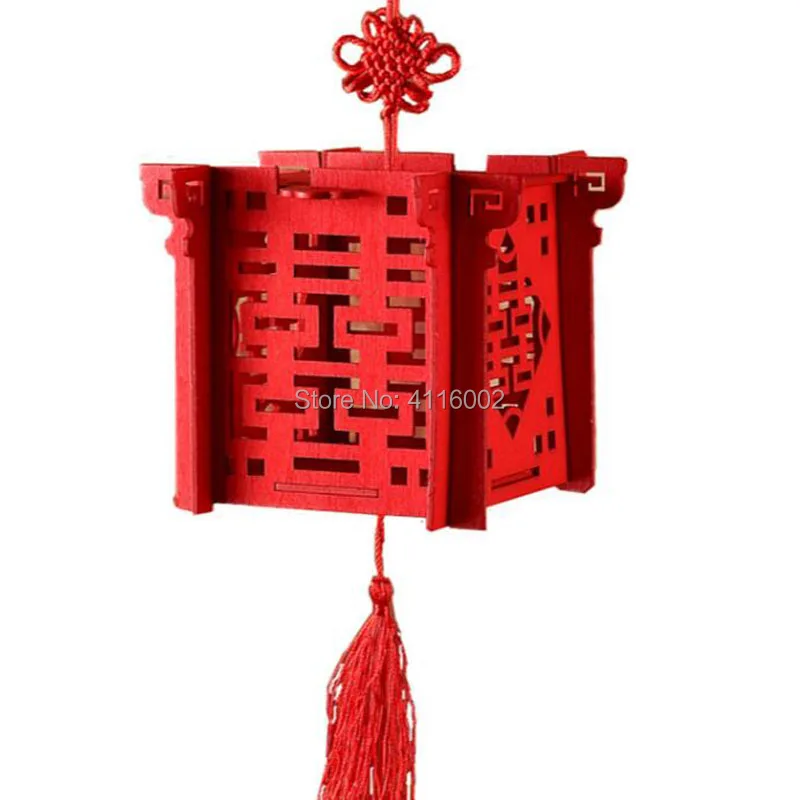 

50pcs Lantern Chinese Red Wooden Laser Cut Wedding Candy Box For Bride Shower Double Happiness Wedding Favor Boxes