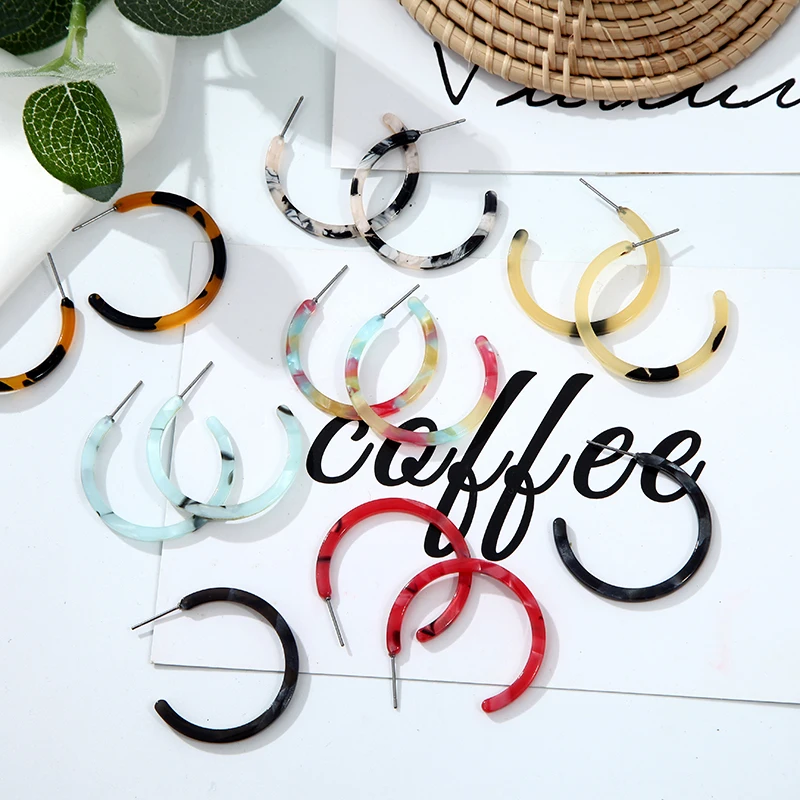

Leopard Acetate Earring Simple Colorful Women's Earrings Wholesale Korean Style Big Hollow Geometric Earrings 2019 For Girl Gift