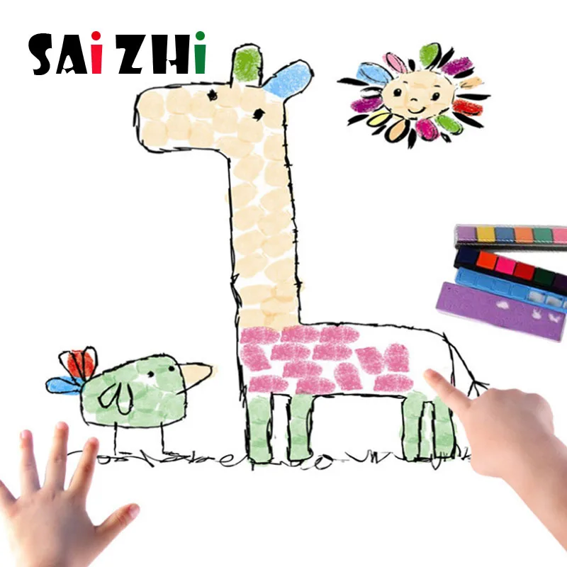 

Saizhi 8Pcs/set Kids DIY Cartoon Colorful Finger Painting Craft Set Children Fingerpaint Drawing Education Learning Picture Toy