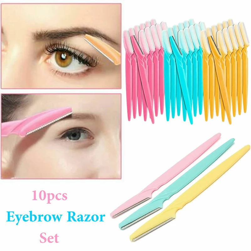 

10PCS Cosmetic Portable Colorful Eyebrow Trimmer Safe Makeup Knife Eyebrow Blades Face Hair Removal Scraper Shaver Beauty Tools