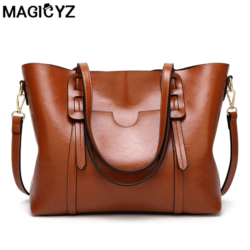 

MAGICYZ Women handbag Purse Pocket hand bag Waxing leather Women shoulder bag dames tassen Large-capacity Portable Messenger bag